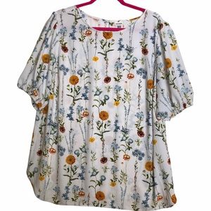 Remade white floral blouse 1X